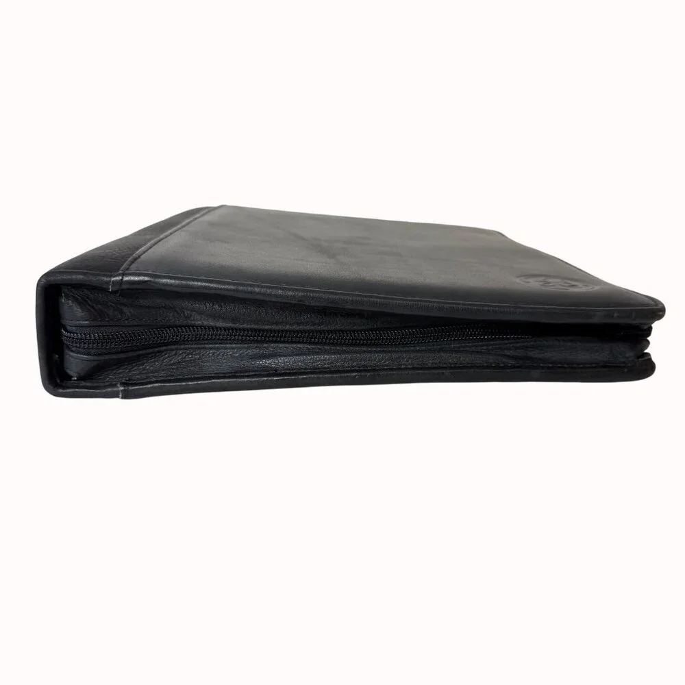 Canyon Outback Pebbled Leather Portfolio Zippered 3 Ring Binder Black GE Embosse